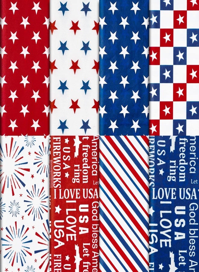 وولاين ورق تغليف مناديل مزخرف بألوان العلم الأمريكي، أزرق وأحمر وأبيض ونجوم وخطوط، من والين، 120 قطعة، مثالي لتغليف الهدايا وتزيين حفلات عيد الاستقلال، مقاس 14 × 20 بوصة. - Image 1